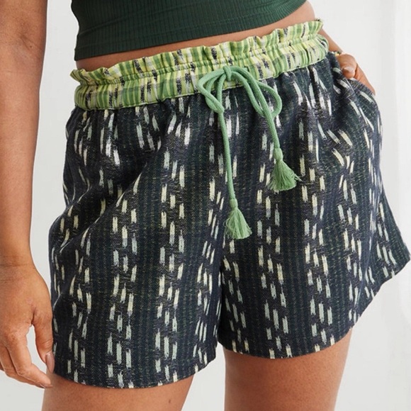 aerie Pants - Aerie Jacquard High Waisted Short Green and Gray Drawstring Women’s Shorts XL